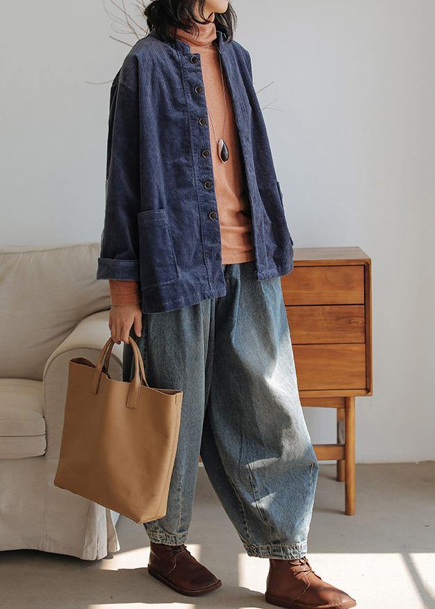 Modern Denim Blue Pants Oversize Wide Leg Pants Cotton Fabrics Pants