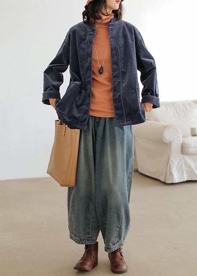 Modern Denim Blue Pants Oversize Wide Leg Pants Cotton Fabrics Pants