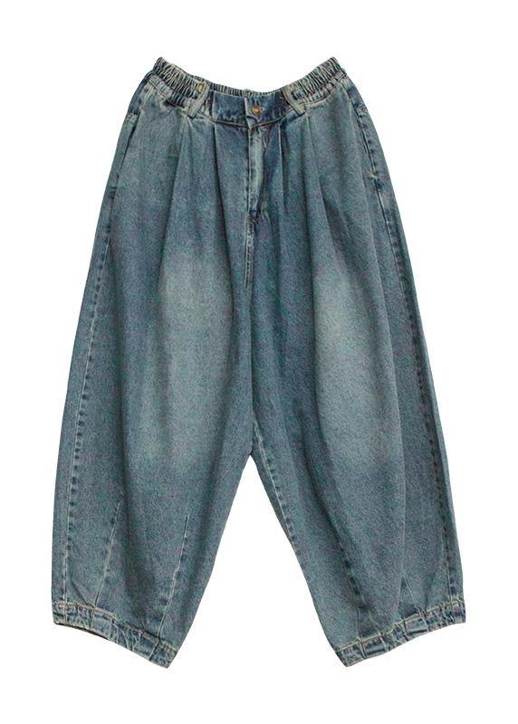 Modern Denim Blue Pants Oversize Wide Leg Pants Cotton Fabrics Pants