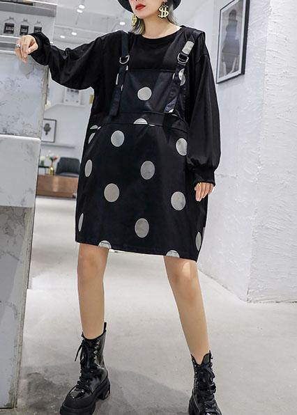 Modern False Two Pieces Cotton Outfit Tutorials Black Dress Fall