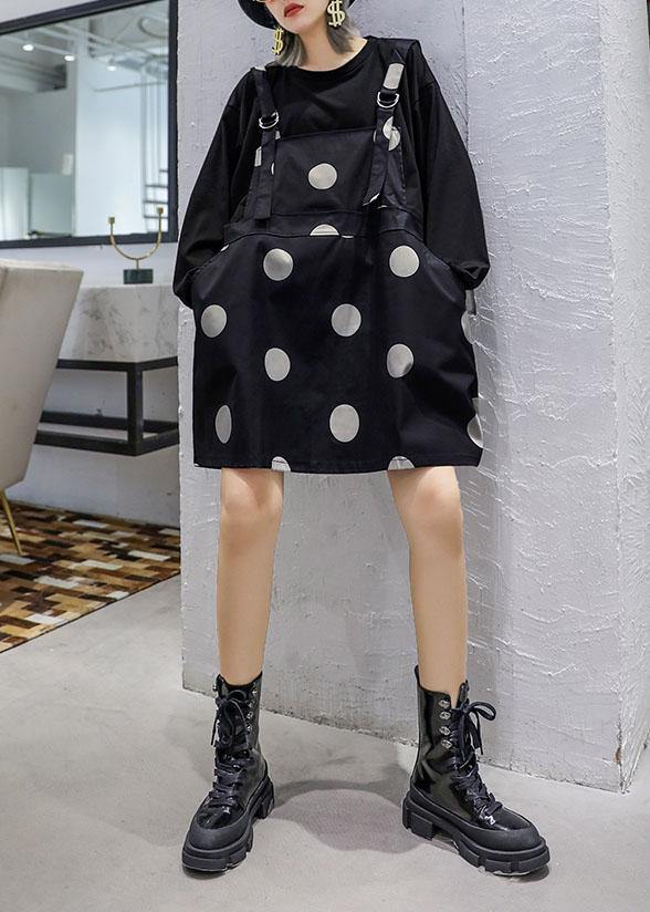Modern False Two Pieces Cotton Outfit Tutorials Black Dress Fall