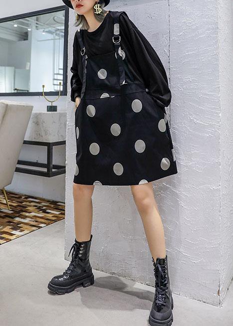 Modern False Two Pieces Cotton Outfit Tutorials Black Dress Fall