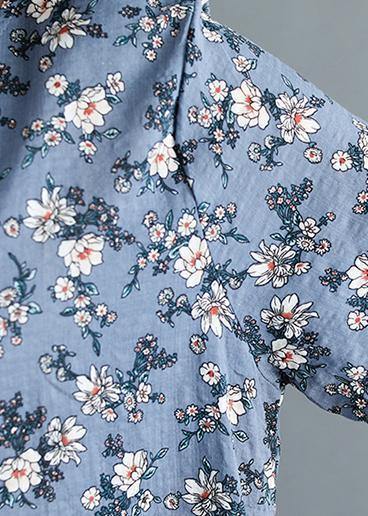 Modern Gray Print Tunic Dress O Neck Pockets Baggy Summer Dress