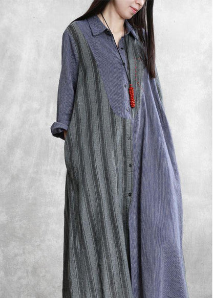 Modern Gray Striped Clothes Outfits Lapel Asymmetric Outwear