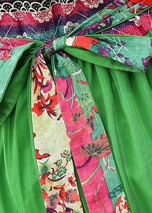 Modern Green Print Tunics for V Neck Patchwork Tulle Summer Dress