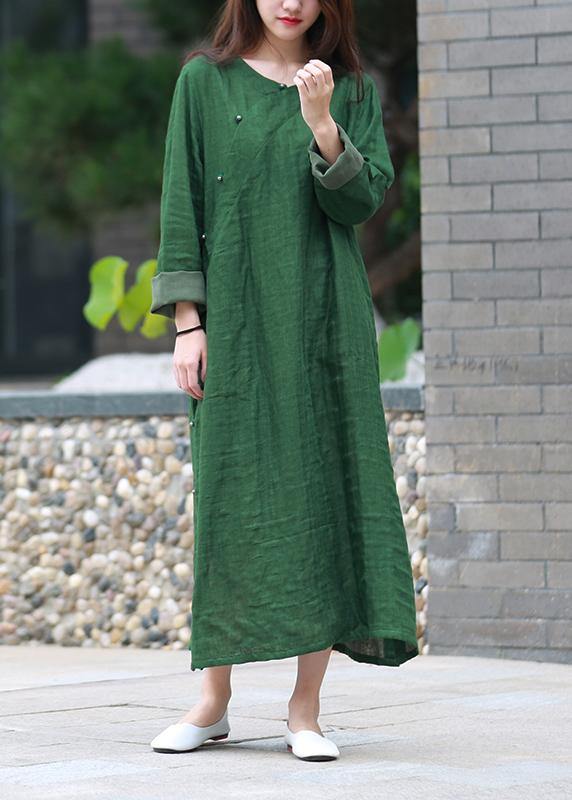 Modern Green Quilting Clothes O Neck Side Open Maxi Dresses
