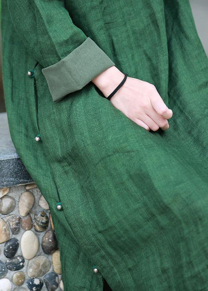 Modern Green Quilting Clothes O Neck Side Open Maxi Dresses