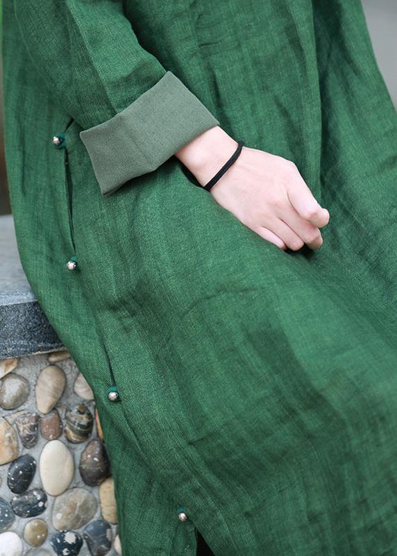 Modern Green Quilting Clothes O Neck Side Open Maxi Dresses