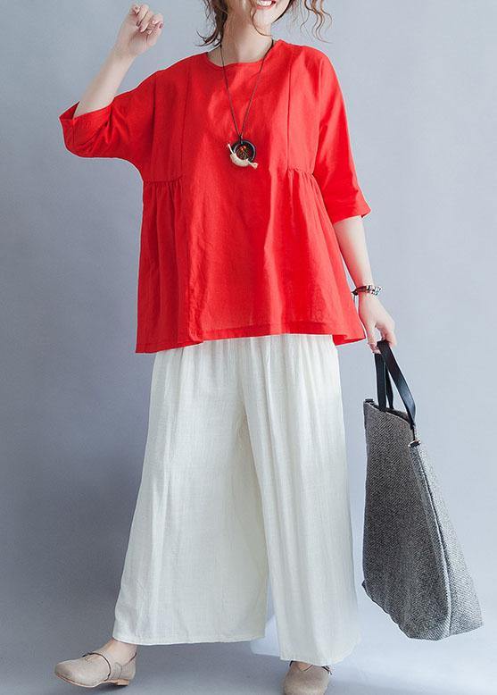 Modern Half Sleeve Cotton Shirts Red Tunic Blouses Summer