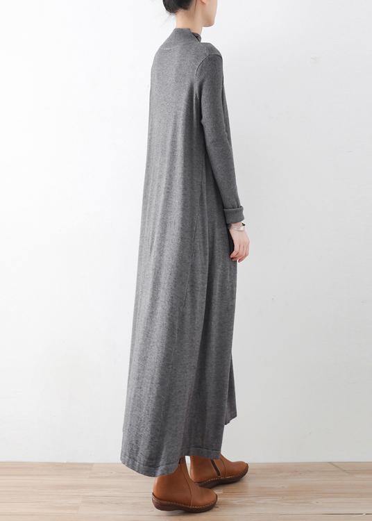 Modern High Neck Batwing Sleeve Falltunic Dresswork Gray Robes Dress