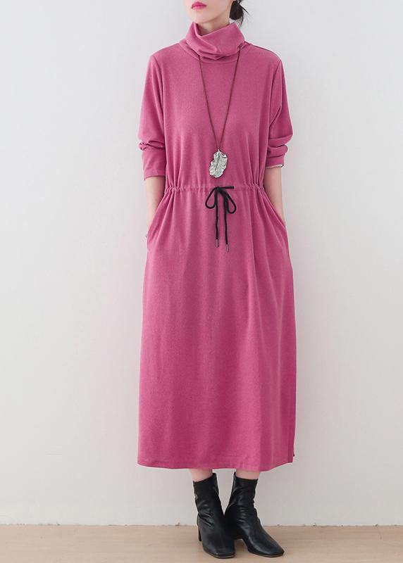 Modern High Neck Drawstring Dresses Tutorials Pink Loose Dresses