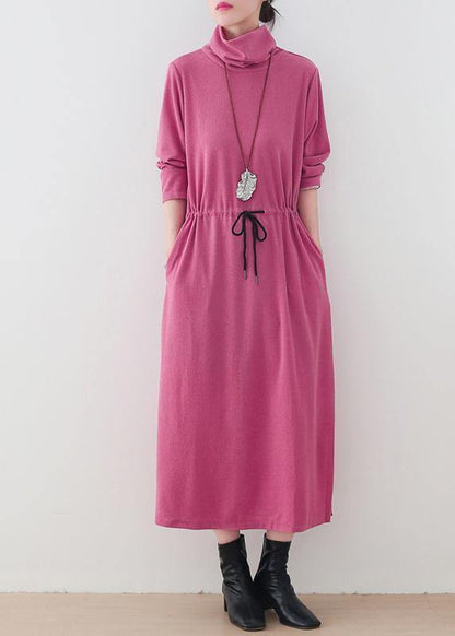 Modern High Neck Drawstring Dresses Tutorials Pink Loose Dresses