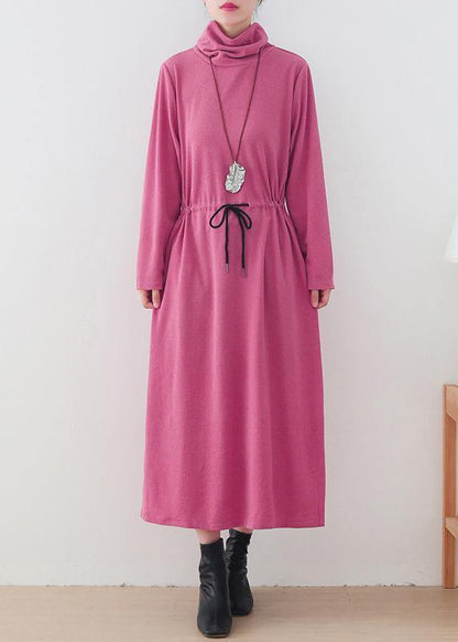 Modern High Neck Drawstring Dresses Tutorials Pink Loose Dresses