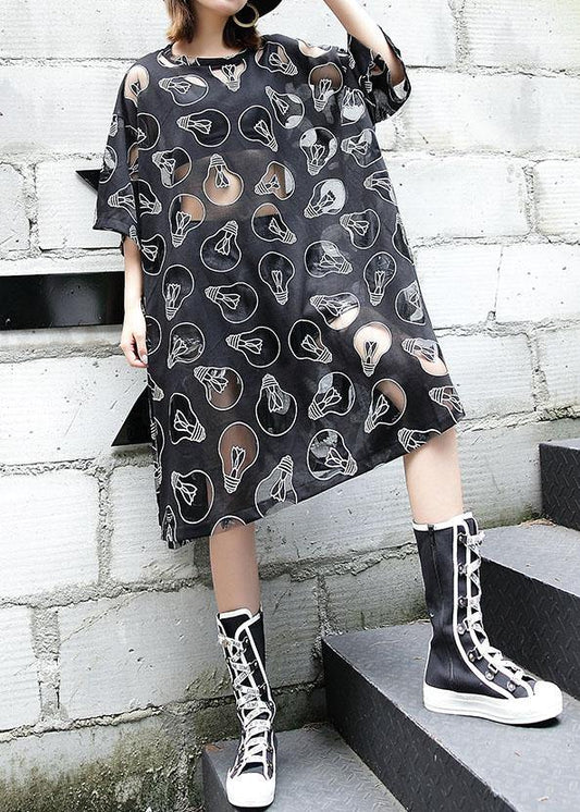 Modern Hollow Out Blended Tunic Top Wardrobes Black Dress Summer