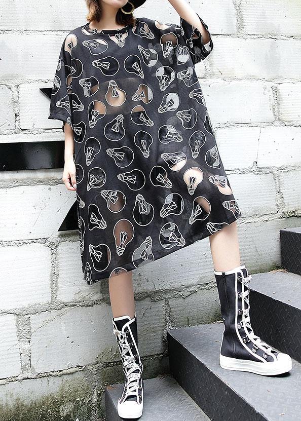Modern Hollow Out Blended Tunic Top Wardrobes Black Dress Summer
