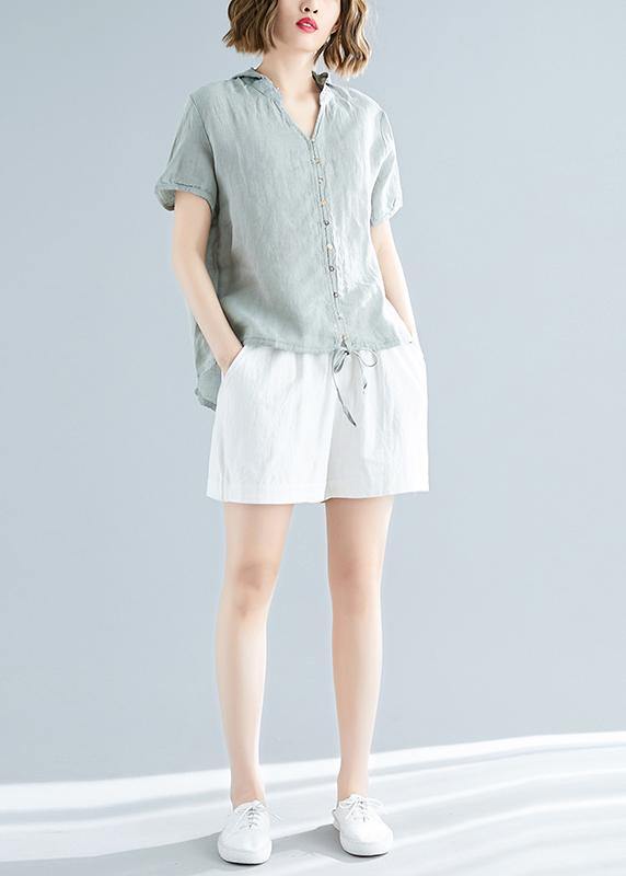 Modern Hooded Linen Shirts Fitted Sewing Light Green Dresses Top Summer