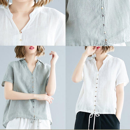 Modern Hooded Linen Shirts Fitted Sewing Light Green Dresses Top Summer