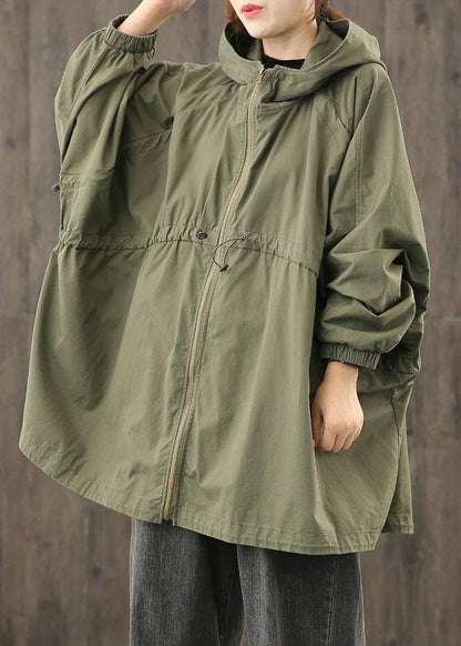 Modern Hooded Zippered Clothes for Shape Army Green Coats Outwear