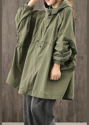 Modern Hooded Zippered Clothes for Shape Army Green Coats Outwear