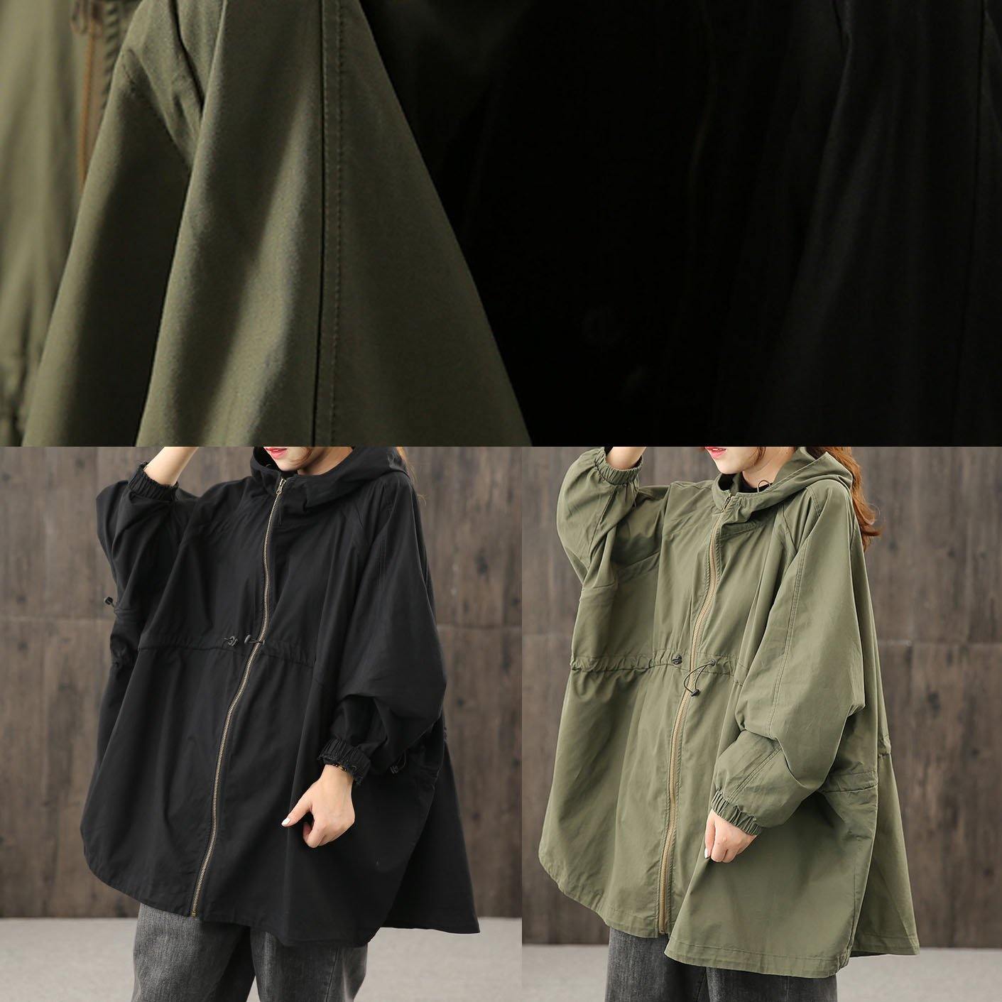 Modern Hooded Zippered Clothes for Shape Army Green Coats Outwear