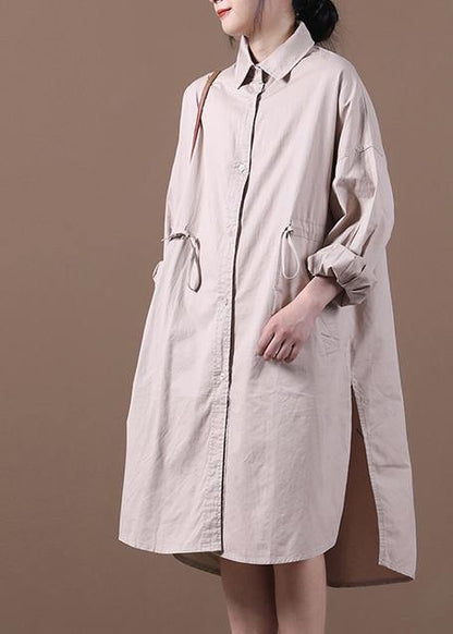 Modern Khaki Robes Lapel Drawstring Spring Dresses
