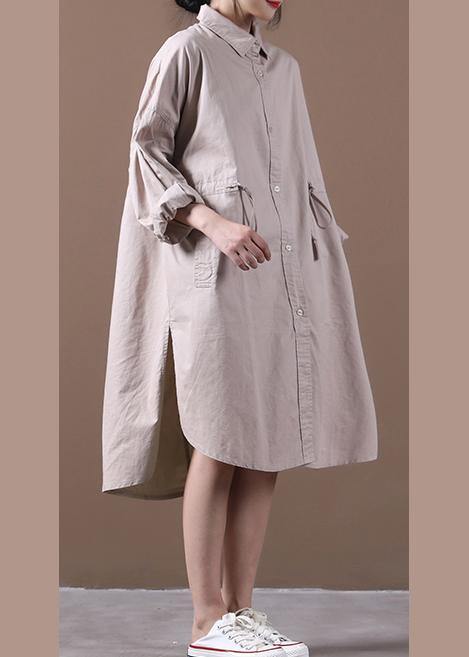 Modern Khaki Robes Lapel Drawstring Spring Dresses