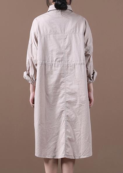 Modern Khaki Robes Lapel Drawstring Spring Dresses