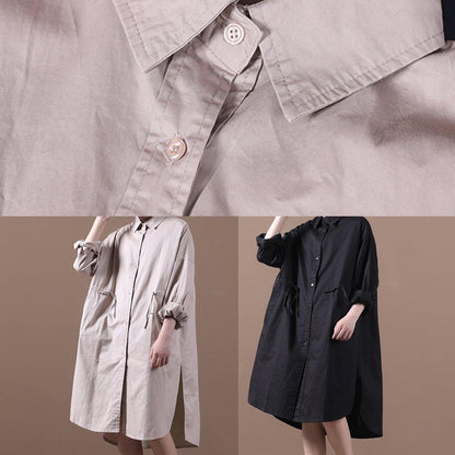 Modern Khaki Robes Lapel Drawstring Spring Dresses