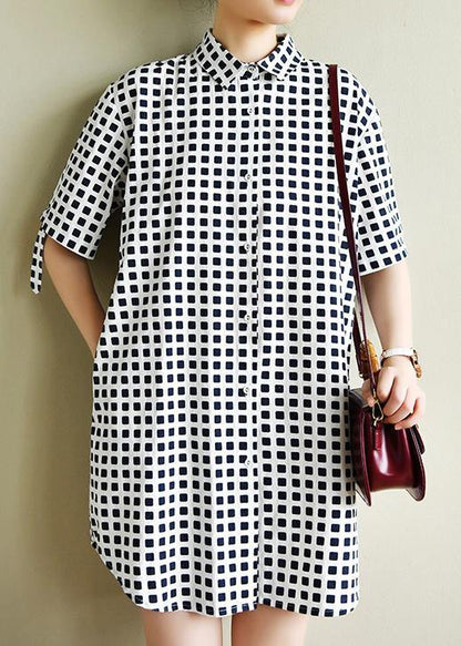 Modern Lapel Button Down Wardrobes Sewing Navy Plaid Dresse