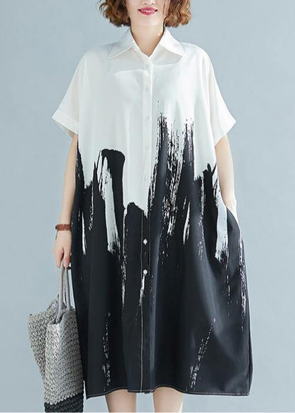 Modern Lapel Cotton Clothes for Work Outfits White Polka Dots Dress