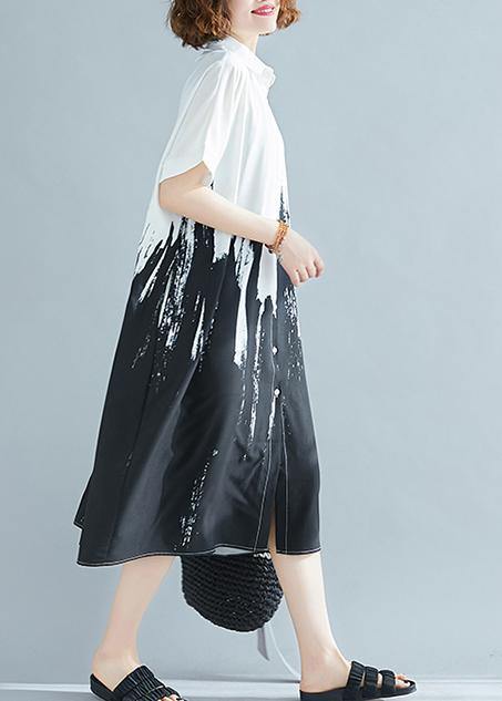 Modern Lapel Cotton Clothes for Work Outfits White Polka Dots Dress