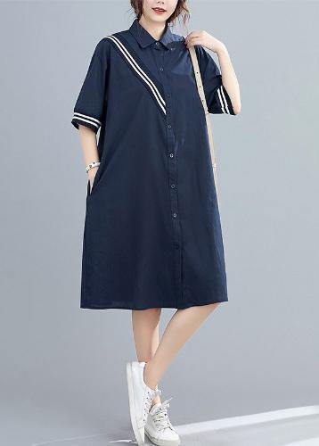 Modern Lapel Cotton Summer Dresses Ideas Navy Dress