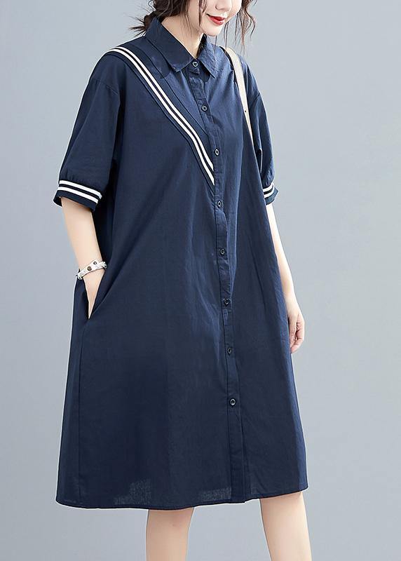 Modern Lapel Cotton Summer Dresses Ideas Navy Dress