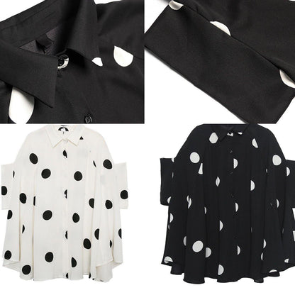 Modern Lapel Chiffon Tops Life Beige Dotted Summer Tops