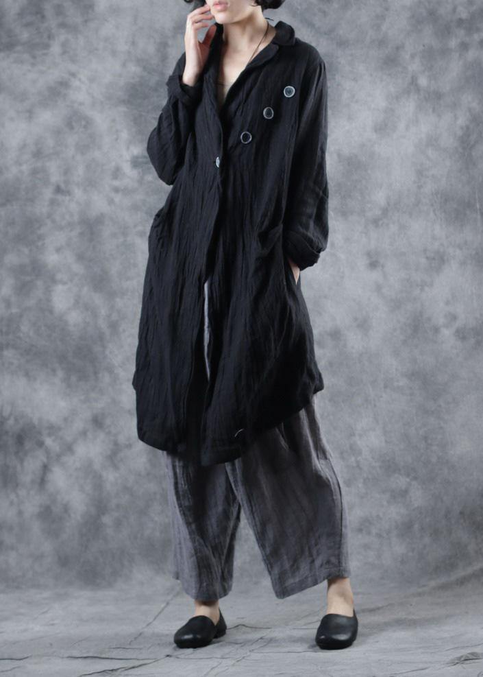 Modern Lapel Collar Linen Clothes Ideas Black Outwear Long Sleeve