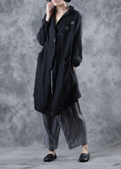Modern Lapel Collar Linen Clothes Ideas Black Outwear Long Sleeve