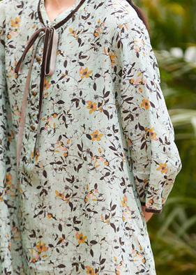 Modern Light Green Linen Robes Stand Collar Pockets Daily Summer Dresses