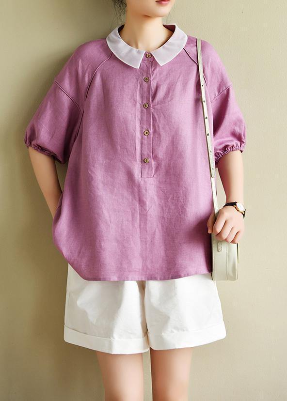 Modern Light Purple Clothes for Lapel Half Sleeve Silhouette Summer Shirts