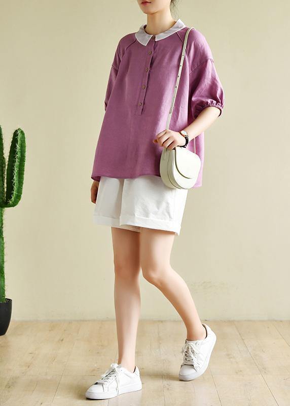 Modern Light Purple Clothes for Lapel Half Sleeve Silhouette Summer Shirts