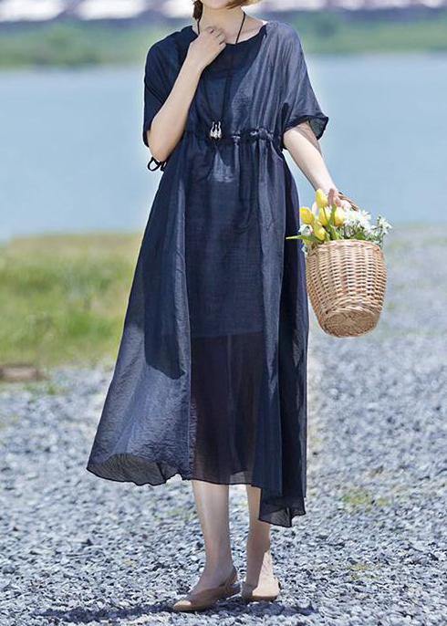 Modern Linen Clothes for Boutique Drawstring Pure Color Loose Maxi Dress