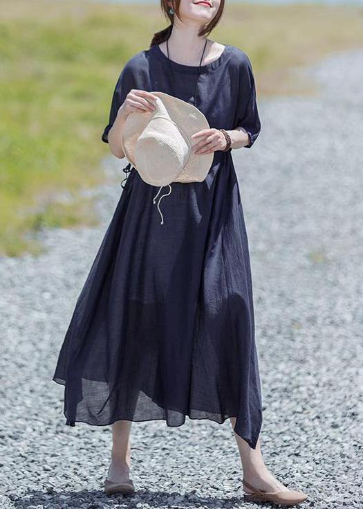 Modern Linen Clothes for Boutique Drawstring Pure Color Loose Maxi Dress