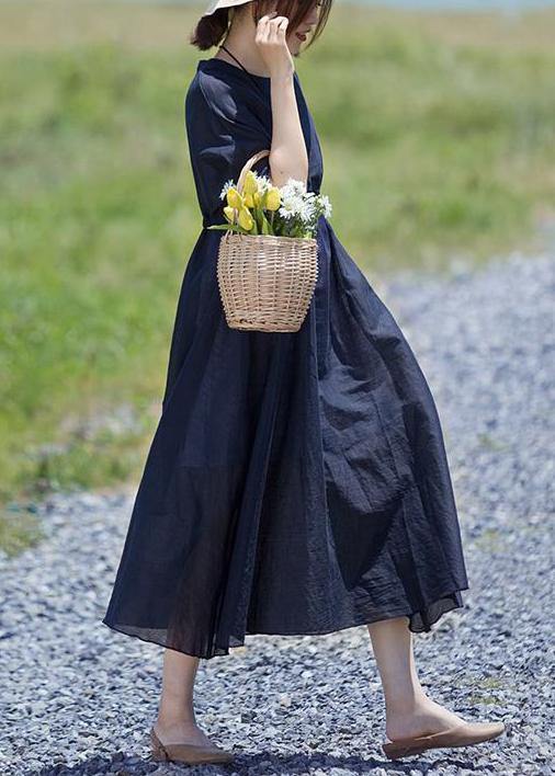 Modern Linen Clothes for Boutique Drawstring Pure Color Loose Maxi Dress