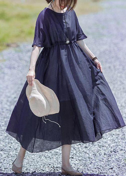 Modern Linen Clothes for Boutique Drawstring Pure Color Loose Maxi Dress