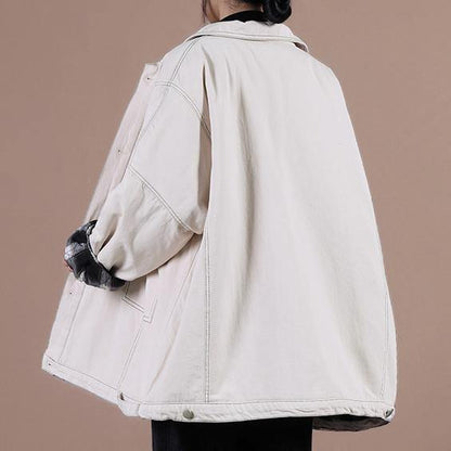 Modern Nude Tunic Coat Photography Lapel Button Down Spring Outwear