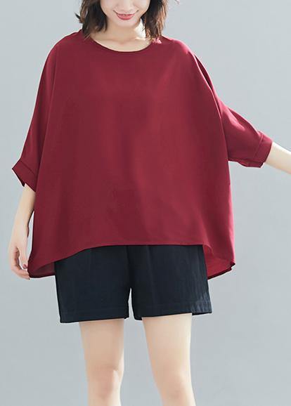 Modern O Neck Batwing Sleeve Chiffon for Boutique Wardrobes Burgundy Love Tops Summer