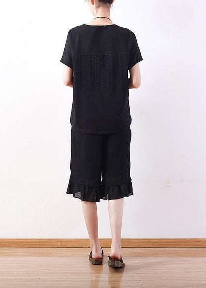 Modern O Neck Batwing Sleeve Cotton Tunic Sewing Black Shirt
