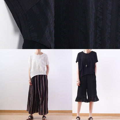 Modern O Neck Batwing Sleeve Cotton Tunic Sewing Black Shirt