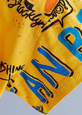 Modern O Neck Letter Cotton Clothes for Pattern Yellow Tops