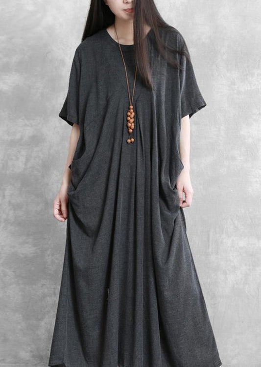 Modern O Neck Asymmetric Summer Robes Runway Dark Gray Dresses