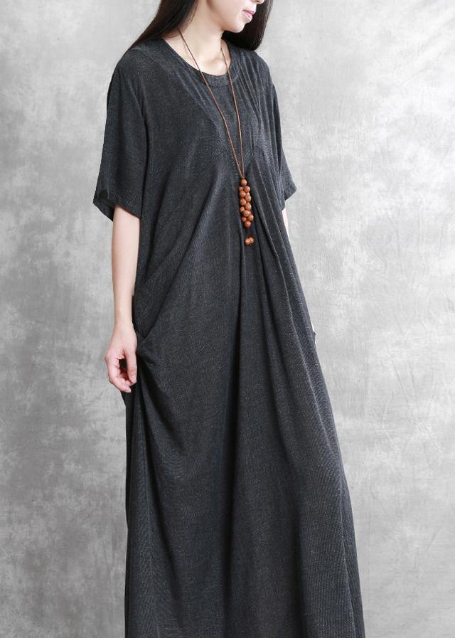 Modern O Neck Asymmetric Summer Robes Runway Dark Gray Dresses